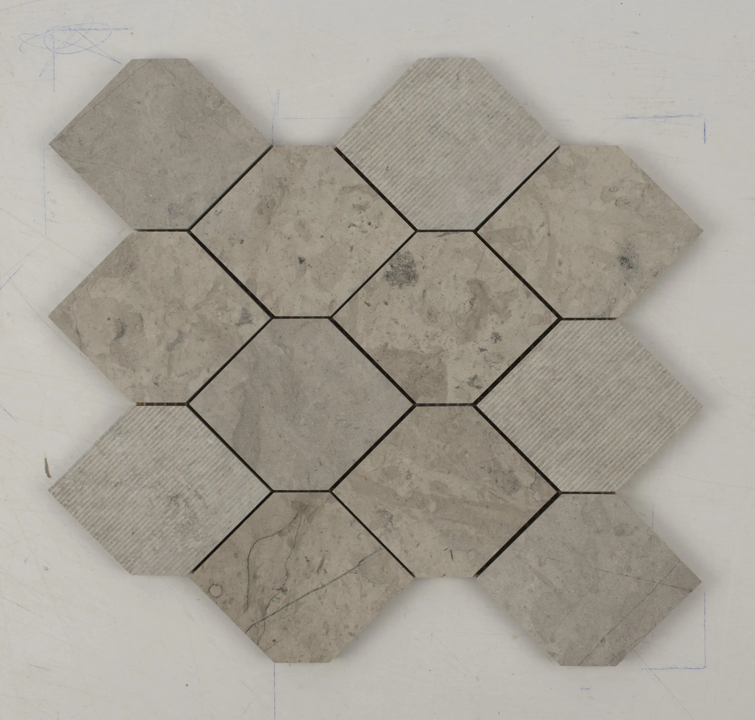 Thala Grey Stretch Hexagon Limestone Mosaic Tile, Mosaic Backsplash Flooring for Home Improvement Projects