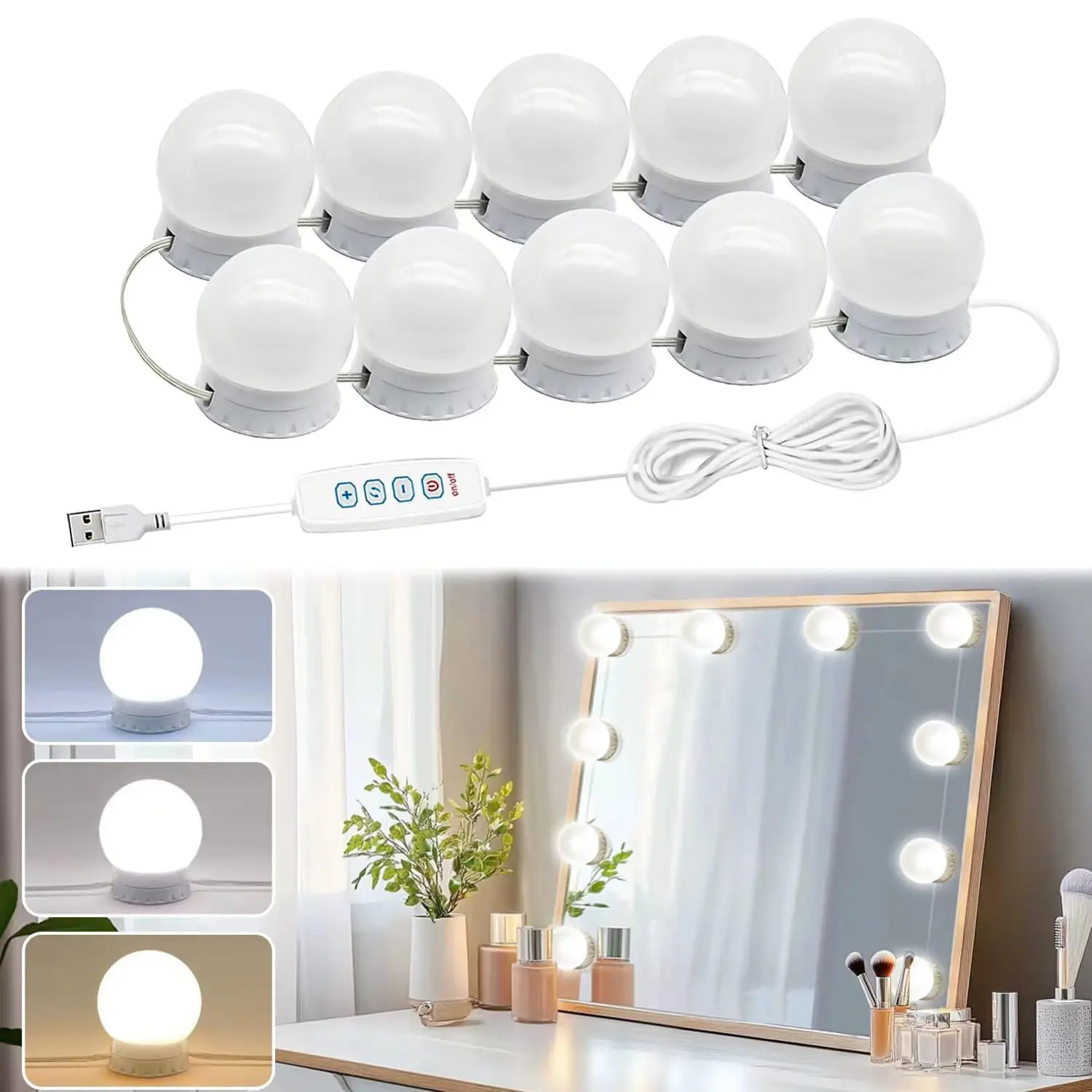 USB Makeup Mirror Light Kit, 14 Adjustable Color Changing LED Bulbs, Adjustable Lights, Hollywood Style Lighting for Vanity Table Bedroom Decoration, Indoor Lighting