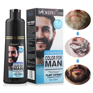 Men's Black Beard and Hair Dye Shampoo, Beard Dying Hair Coloring for Gray Hair 200ml