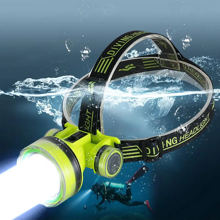 Waterproof Diving Headlamp, Rechargeable Diving Headlight, Professional Waterproof Diving Head Lamp, Underwater Work Lighting, Outdoor Diving Gear