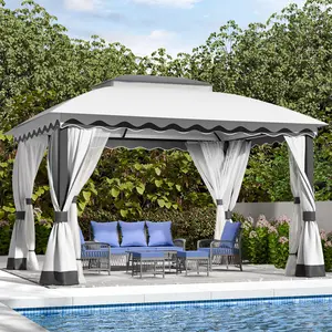 Outdoor Patio Gazebo 10×13 Heavy Duty Gazebos with Mosquito Netting & Double Roof Metal Steel Frame Canopy Gazebo Tent Shelter for Patio Lawn Backyard Garden,summerwins,outdoorfurnitureset