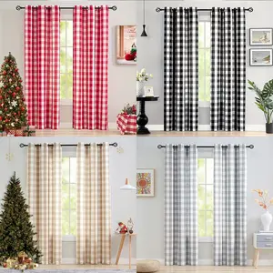 2 Piece Plaid Pattern Curtains, Grommet Curtains, Digital Print Polyester Semi-Transparent Drapes, Ideal for Living Room Kitchen Bedroom Hotel Restaurant Home Decor