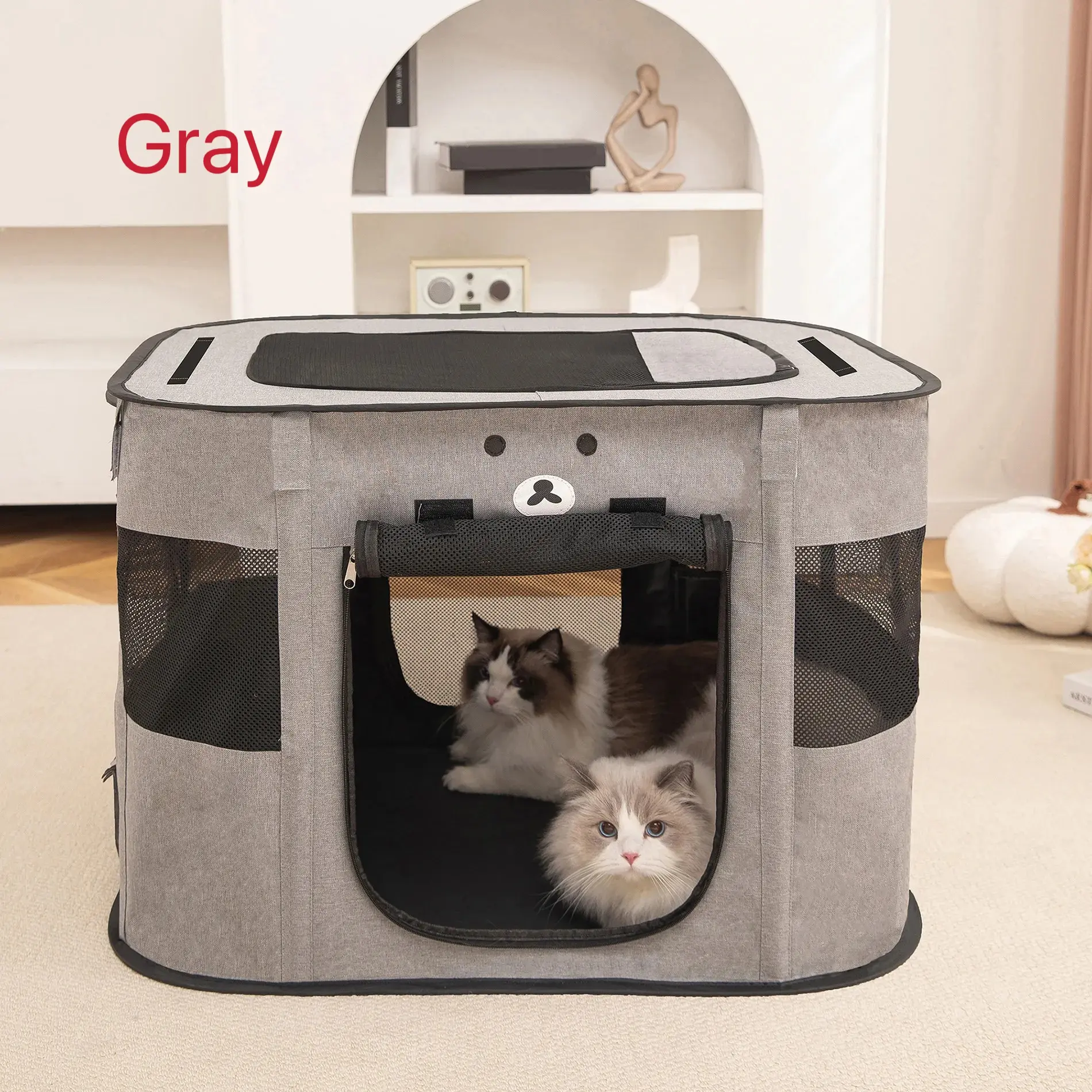 Foldable Pet Playpen, Cartoon Pattern Pet House, Safe & Comfortable Cat House with Sturdy Rods, Suitable for Indoor & Outdoor Use