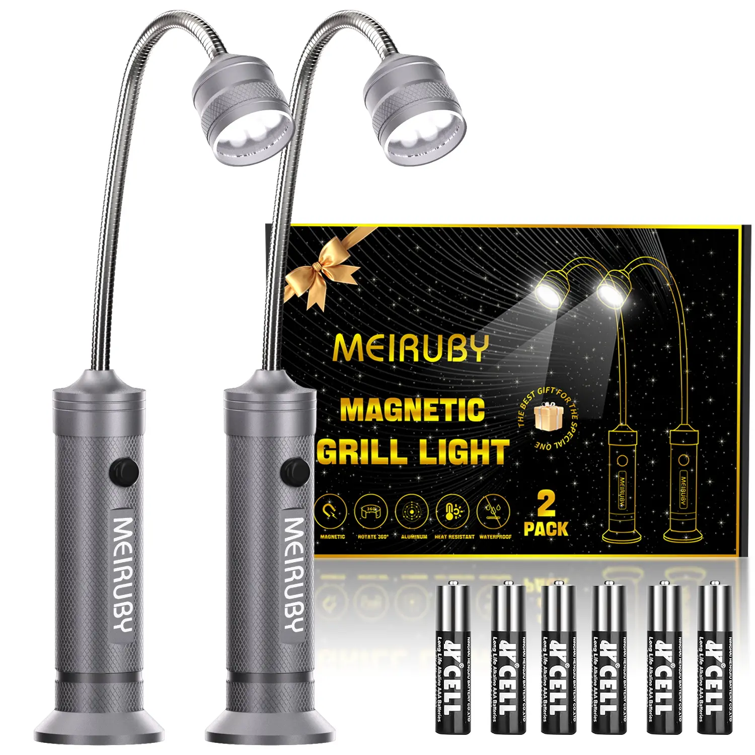 2-Pack Magnetic Barbecue Grill Light: BBQ Grilling Accessories for Outdoor Grills with 360-Degree Flexible Gooseneck, Magnetic Base, Gifts for Dads