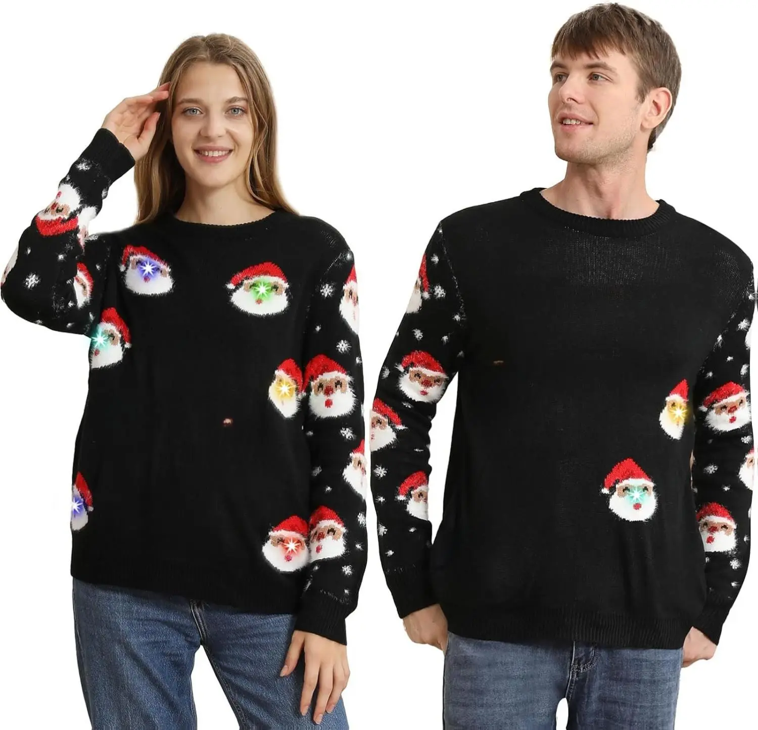 Ugly Christmas Sweater Women Men,Light Up Christmas Sweater for Couples,Funny Cute Reindeer LED Xmas Tacky Sweaters