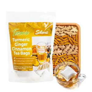Solumis 100% Natural Turmeric Herbal Tea Bags - Eco-Friendly, Anti-Inflammatory, Keto-Compliant, Sugarless, Decaffeinated, Gluten-Free, Vegan Digestive Beverage with Ginger, Cinnamon gentle detox goji berry Ten Treasure Kidney Tea