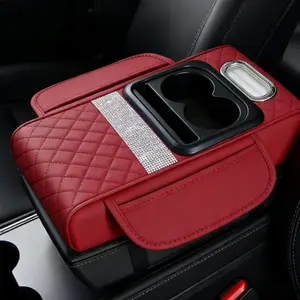 2026 Luxury Rhinestone Car Armrest Storage Box with Cup Holders & Tissue Dispenser Vinyl Leather Center Console Cover for Enhanced Organization and Glamorous Touch Multifunctional cararmrest pady y mat