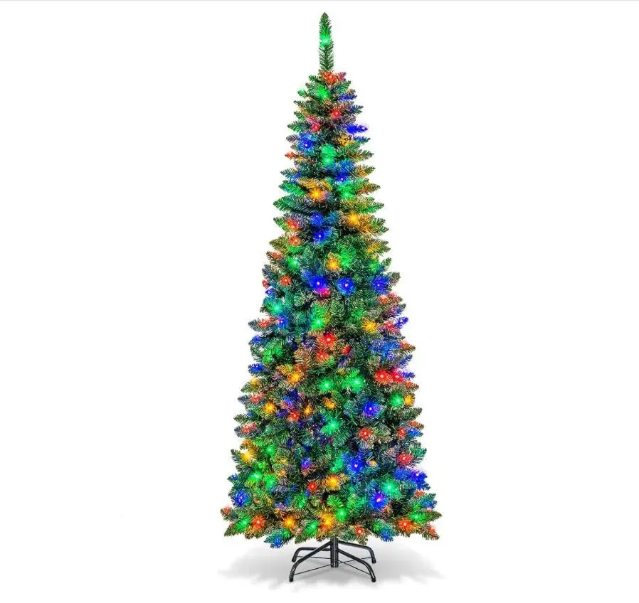Gaomon 7.5FT Pencil Shape Slim Profile Christmas Tree - Prelit with 120 Built-in Lights, Indoor/Outdoor Holiday Decoration for Home, Office