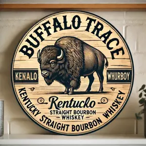 Vintage Style Buffalo Trace Bourbon Whiskey Metal Wall Sign - Rustic Design 2D Flat Bar Decor Home Decor Products Home Decoration for Home Pub Man Cave - Durable Waterproof Aluminum Art Vintage Garage Signs