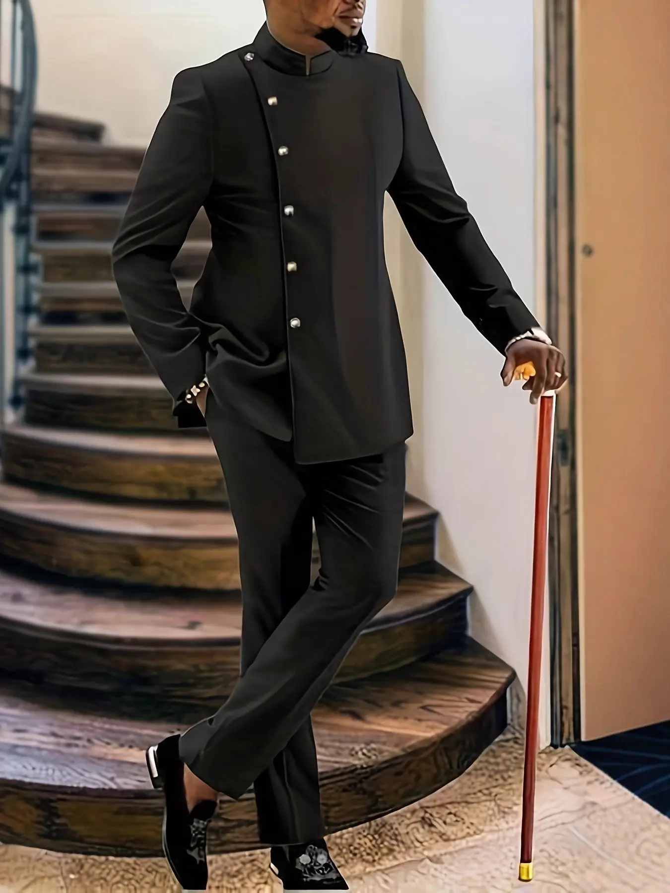 Muslim New Traditional Ethnic Clothing Suit, African Style Button Men's Long Sleeve Casual Wedding Dress Set, Stylish and Comfortable, Outfit