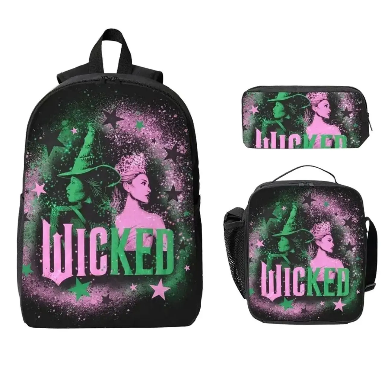 Magical Green Witch Academy Student Backpack Set | 3Pcs Schoolbag Insulated Lunch Bag Pencil Case | Back to School Gift for Girls