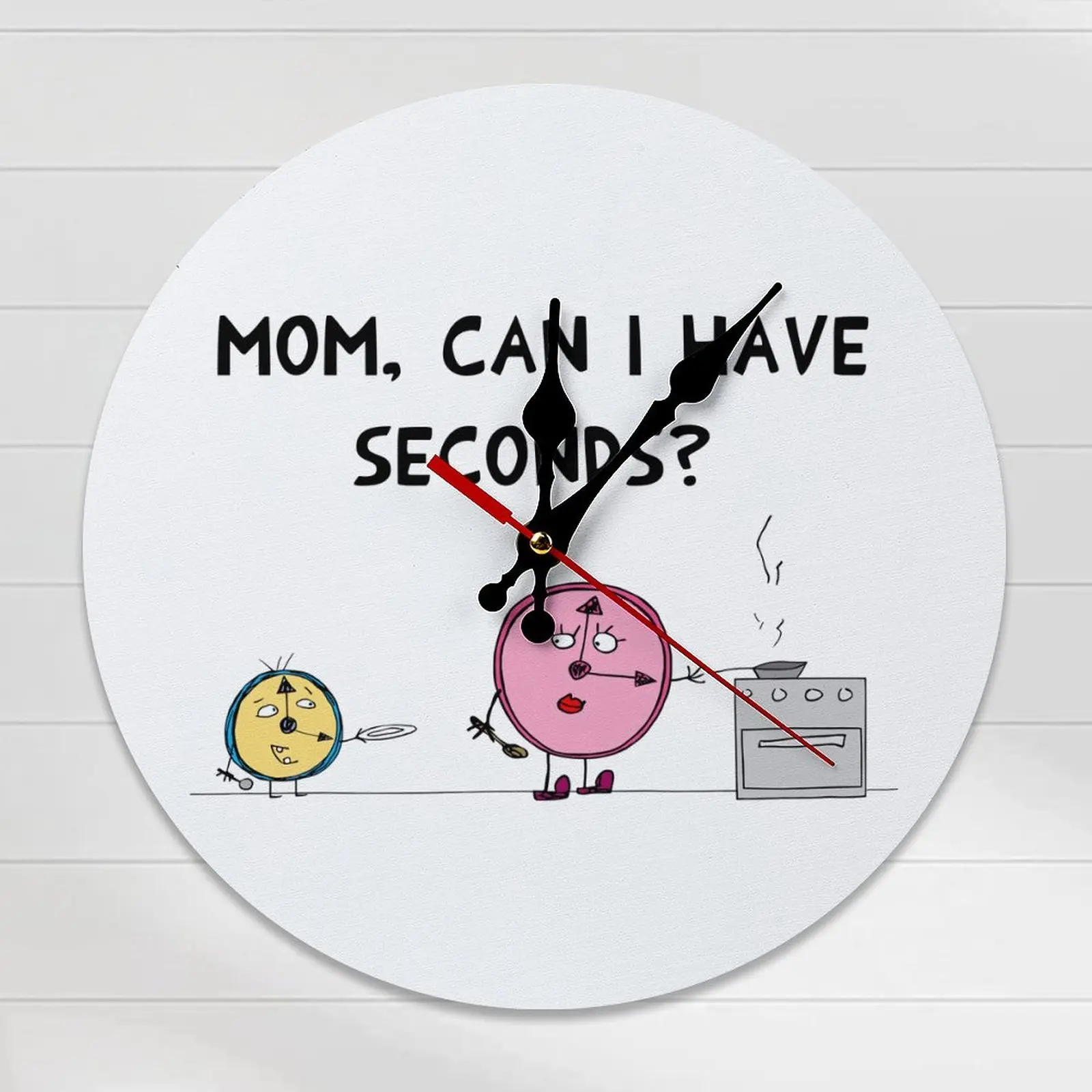 DIY Assembly Needed "Mom Can I Have Seconds" Silent Wooden Wall Clock - 10/12in Large-Format Room Decor, Funny Kitchen Clock, Mom Gift for Mother's Day, Large-Format Wall Clocks