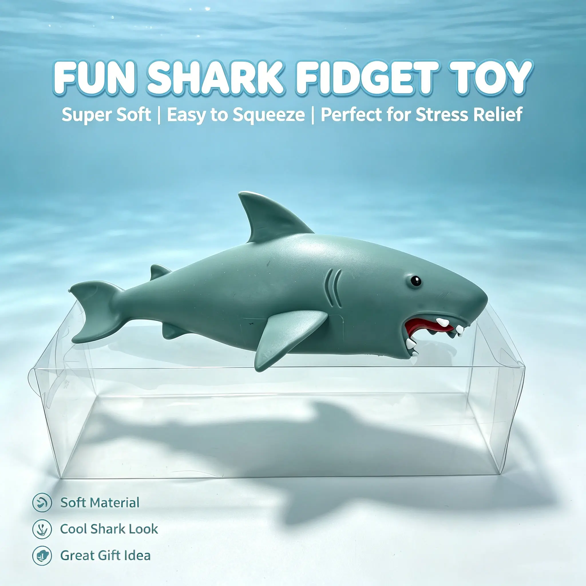 13 Inch Giant Shark Squishy Fidget Toy, Super Soft Squeeze Stress Relief Shark Toy, Realistic Shark Decompression Sensory Gift