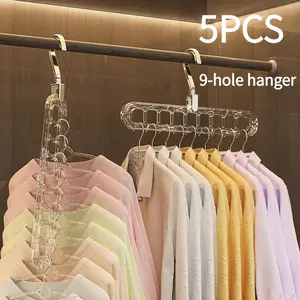 Daily Nest 3/5 Pack Heavy-Duty Foldable Acrylic Hangers Pro with 9 Holes - Hanger Anti-Slip, Space-Saving Clothes Organizer for Closet, Wardrobe, and Dorm Storage  Hanging Swivel house multi helper not Plastic  Hook
