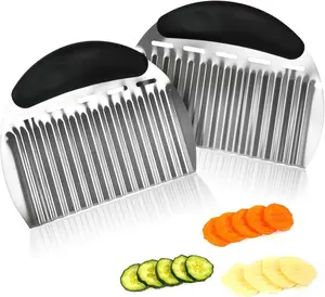 2PCS Large Crinkle Cutters, Heavy Duty Stainless Steel Crinkle Cutter with Ergonomic Non-Slip Handle, Professional Wavy Cutter for Veggies, Potatoes, Carrots, Cucumbers Qoarxui