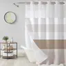Striped geometric double-layer shower curtain, mesh top window, hook-free design, easy installation, farmhouse, hotel, modern home decoration, 72x75in