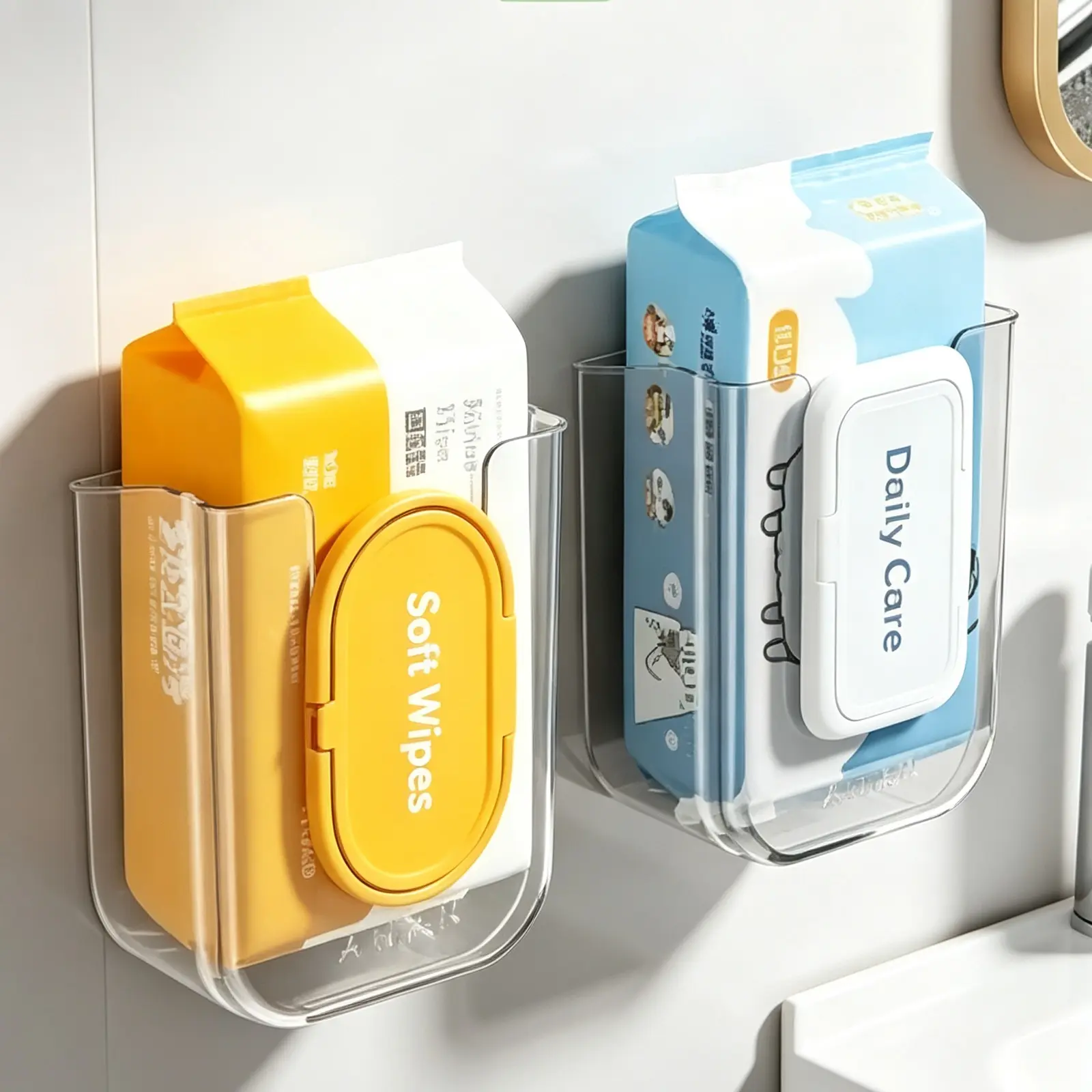 Square tissue holder, wall-mounted tissue storage box, tissue dispenser, bathroom facial tissue and wet wipe organizer, bathroom home organizer, bathroom supplies