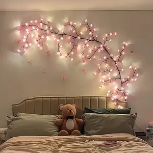 72leds/96leds/144leds Sakura Vine Decorative Lights, Bendable LED Branch Lights, 8 Flash Modes, USB Powered with Remote, Indoor Decor for Bedroom, Living Room, Party