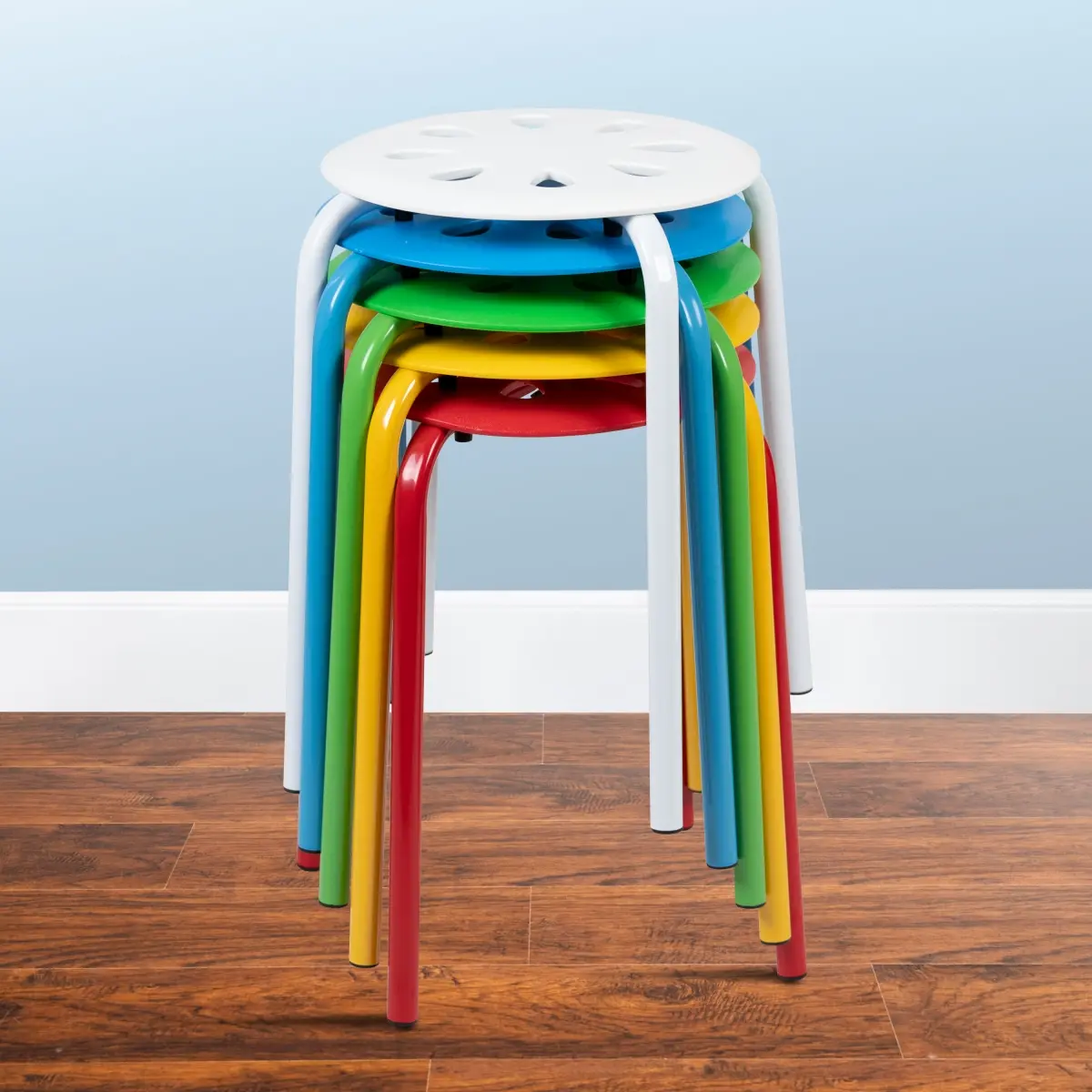 Flash Furniture LE-S1-MC-GG Backless Plastic Nesting Stack Stools, 17.5 in. Height, 12 in. Seat Depth, 198 lbs Capacity, 22 lbs Weight, Assorted Colors - Pack of 5
