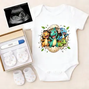 Cotton Baby Bodysuit Dinosaur Egg Cartoon Print 100% Pure Cotton Non-Irritating Snap Closure Breathable Stretchy Great For Sleep & Play