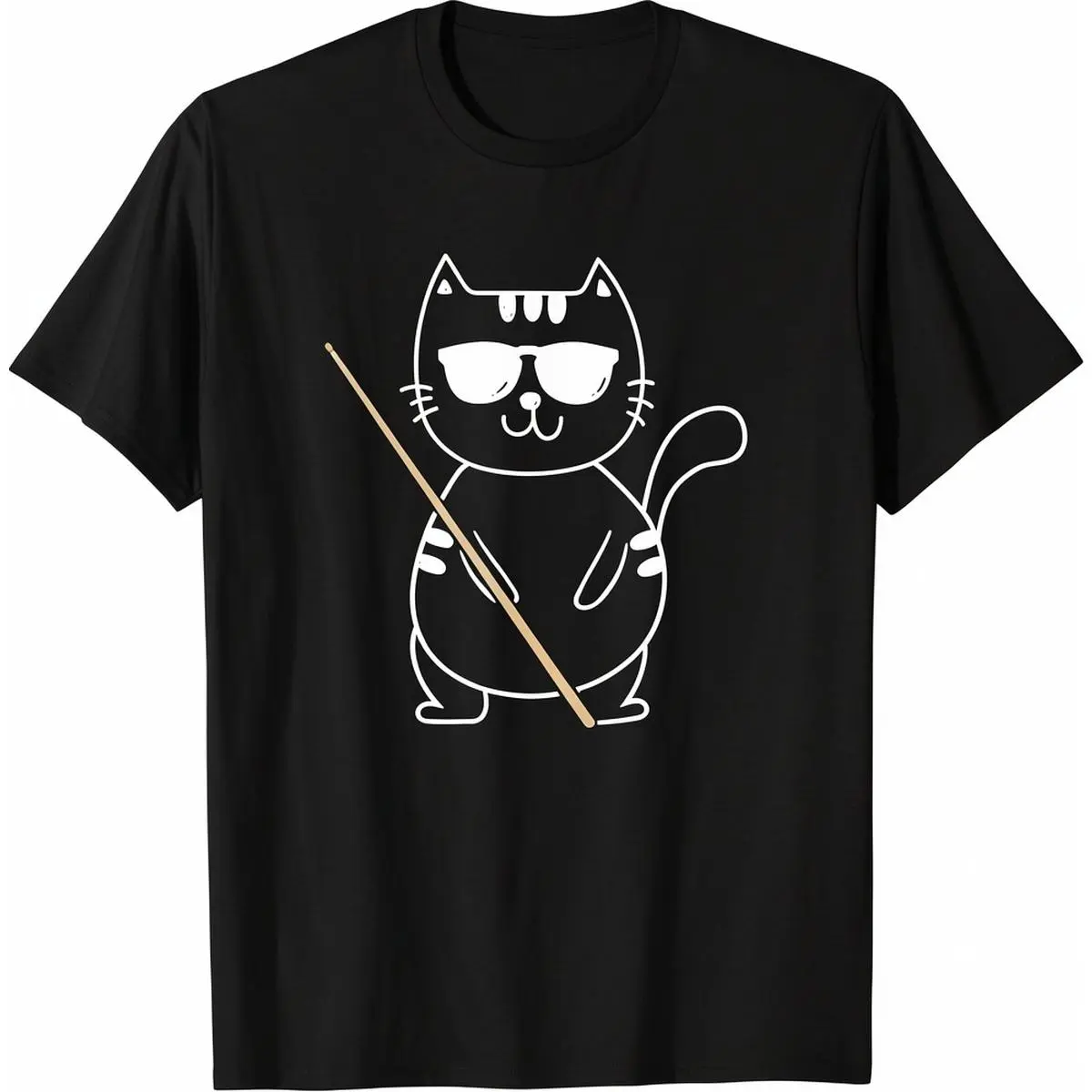 Men's Billiard Cat Graphic T-Shirt, Casual 100% Cotton Short Sleeve Crewneck Top, Streetwear for Pool Enthusiasts - Sizes up to 5XL, Shortsleeve