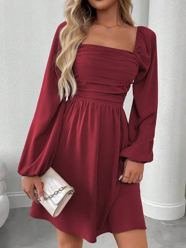 burgundy dress mini long sleeve Crimson Kiss Short Sleeve Bodycon Dress - Red Velvet