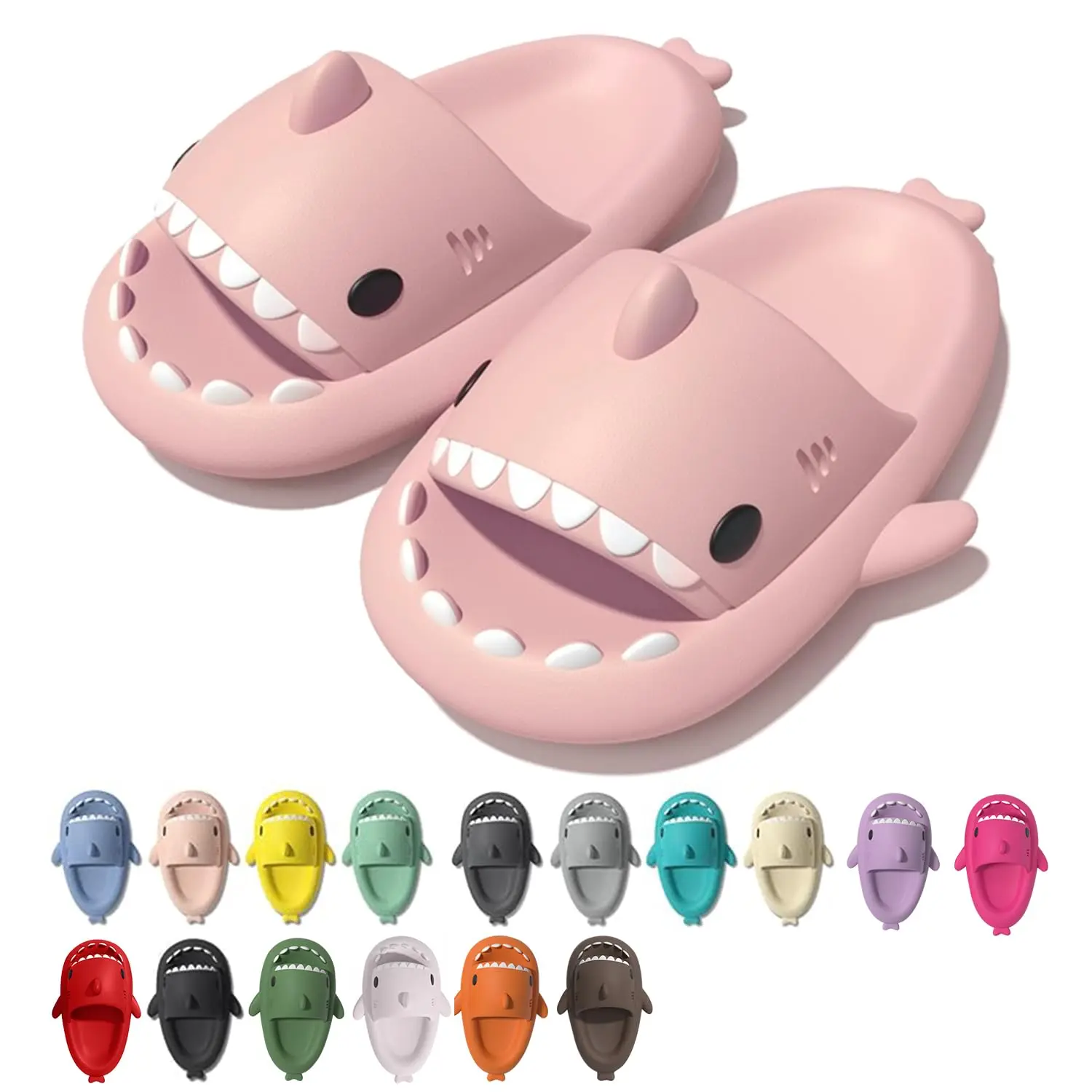 Cloud-Like Shark Slides - Cushioned Open-Toe Sandals with Novelty Pillow Design, Soft Plush Upper, Anti-Slip Sole for Men's Comfortable Walking Experience Summer Slippers Footwear Pink Shoe Boy Flipflop Dance Onyx
