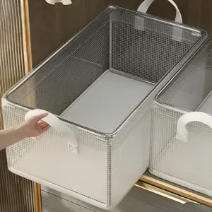 Transparent PVC Steel Frame Clothing Storage Box, Collapsible Storage Organizer, Durable Foldable Stacking Organizer with Non-Slip Handle, Large Capacity Visual Storage for Home Closet and Dorm, Ideal for Clothes, Sweaters, Jeans, Underwear