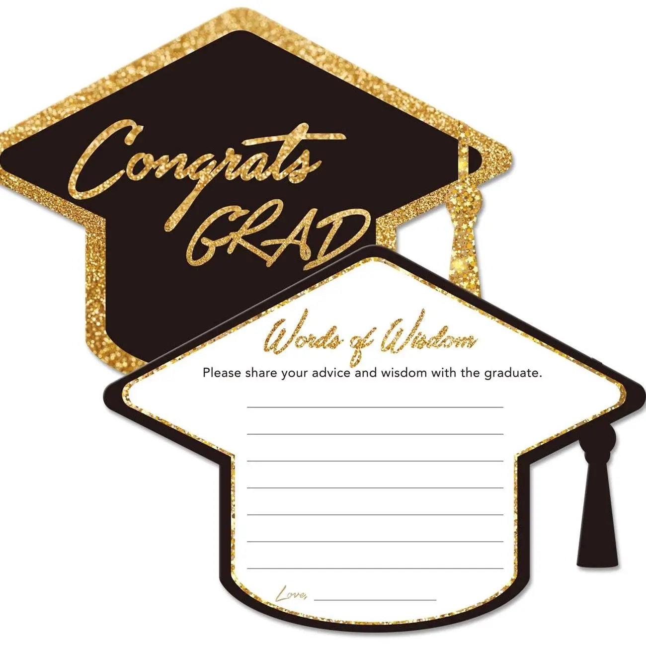 Graduation Advice Cards for The Graduate (50 Pack), High School or College Graduation Party Games Decorations Supplies, Well Wishes Card for Graduates, Advice For The Graduate Cards (Black)