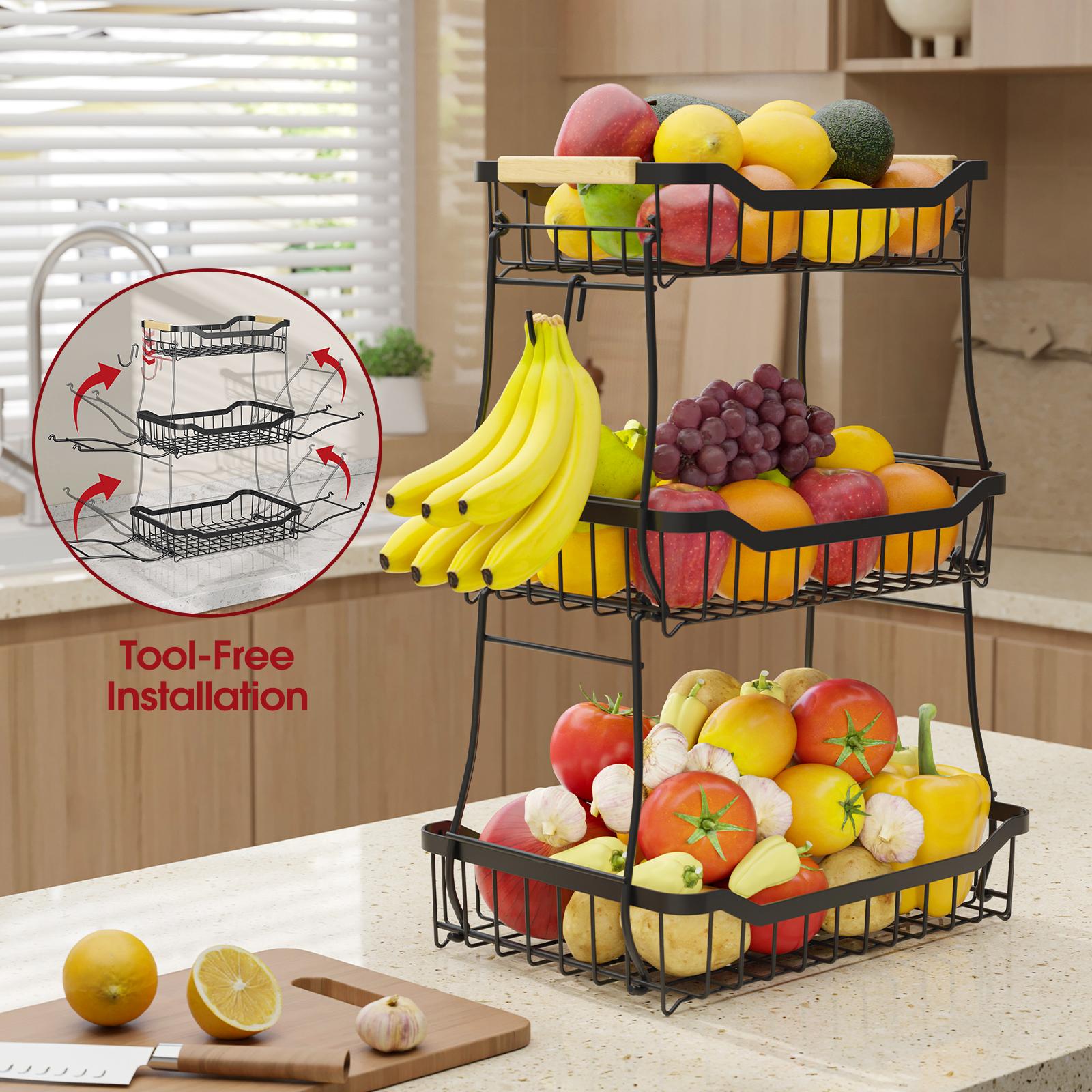 2/3 Tier Square Fruit Basket Stand, Durable Metal Countertop Fruit and Vegetable Basket Organizer with Space Saving Stackable Design, Large Capacity Storage for Fruits, Snacks, Bread and Produce, Stylish Kitchen Counter Organizer for Home 2/3 Tier Square Fruit Basket Stand, Durable Metal Countertop Fruit and Vegetable Basket Organizer with Space Saving Stackable Design, Large Capacity Storage for Fruits, Snacks, Bread and Produce, Stylish Kitchen Counter Organizer for Home