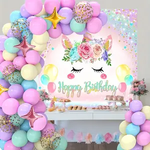 87pcs,Unicorn Birthday Background Backdrop Balloon Set,Happy Birthday Party Background Decoration,Birthday Photo Props Unicorn Backdrop,Photograph Props,Party Packs