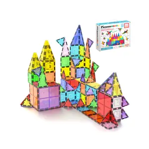 PicassoTiles 60 Piece Set 60pcs Magnet Building Tiles Clear Magnetic 3D Blocks Construction Playboards - Creativity Beyond Imagination, Inspirational, Recreational, Educational, Conventional