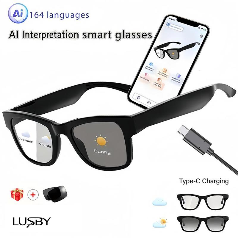 AI Interpretation Smart Glasses,160 Languages, Chat GPT,Audio Glasses for Men And Women,Microphone And Speaker, HD Voice Calls And HIFI Music Quality,Hands-Free Calling,Color Changing Lens, Suitable for  Riding,Driving,Travel,Easter gift