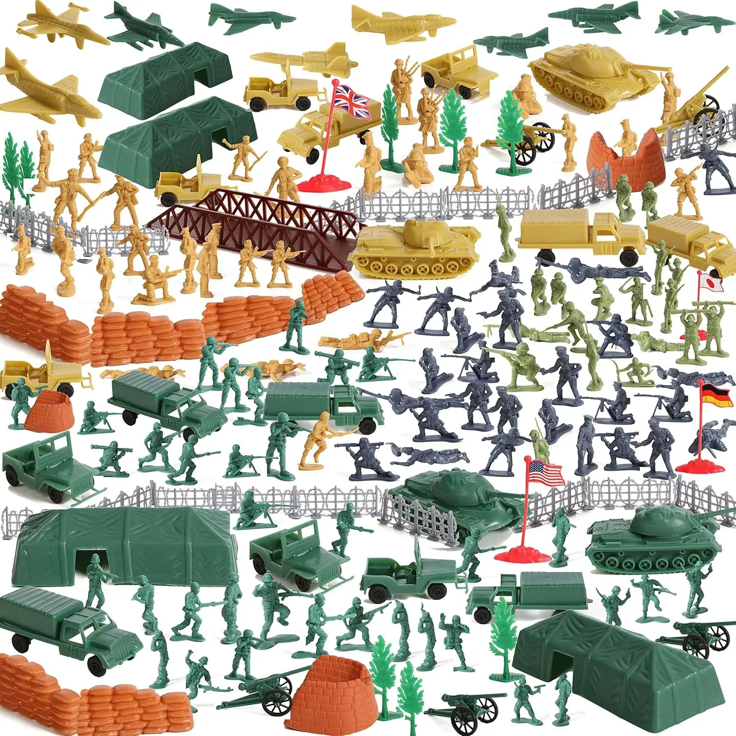 300 Piece Military Base Set 200 Soldiers & 100 Army Accessories In a Storage Container