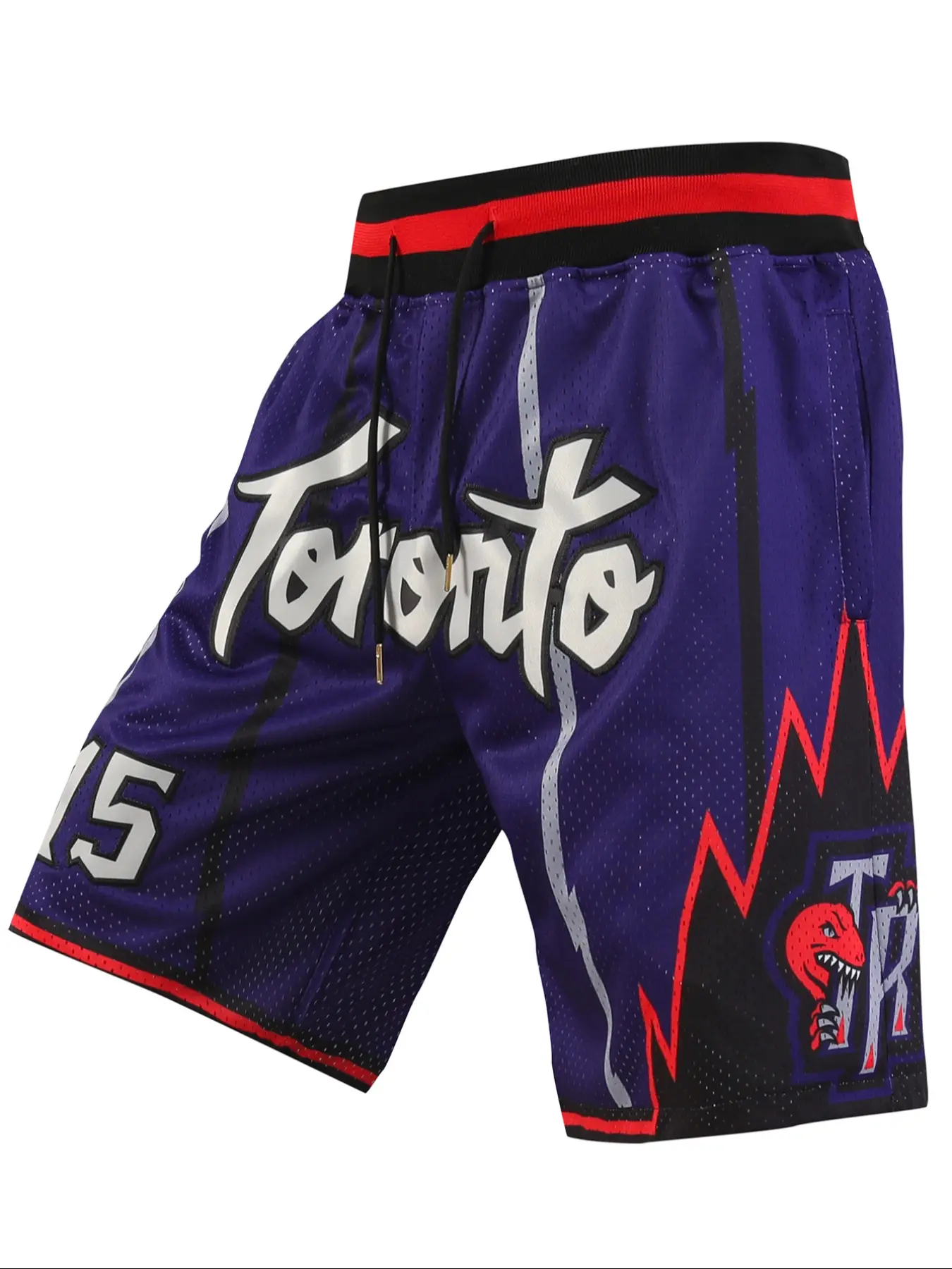 Men's No. 15 Purple Basketball Shorts, Streetwear Athletic Sports Shorts, Vintage Embroidered with Zipper, Letter Embroidery Shorts, Casual Fitted for Spring and Fall, Moderate Fabric, Sporty Shorts