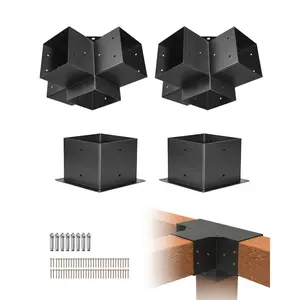 VEVOR 2-Pcs 6x6 Inch 4-Way Heavy Duty Carbon Steel Corner Bracket Kit, 5.5x5.5 Inner Size, Weatherproof DIY-Friendly Woodworks Post Base Kit with Expansion Screws, Easy Installation for Gazebos, Patio Pergolas