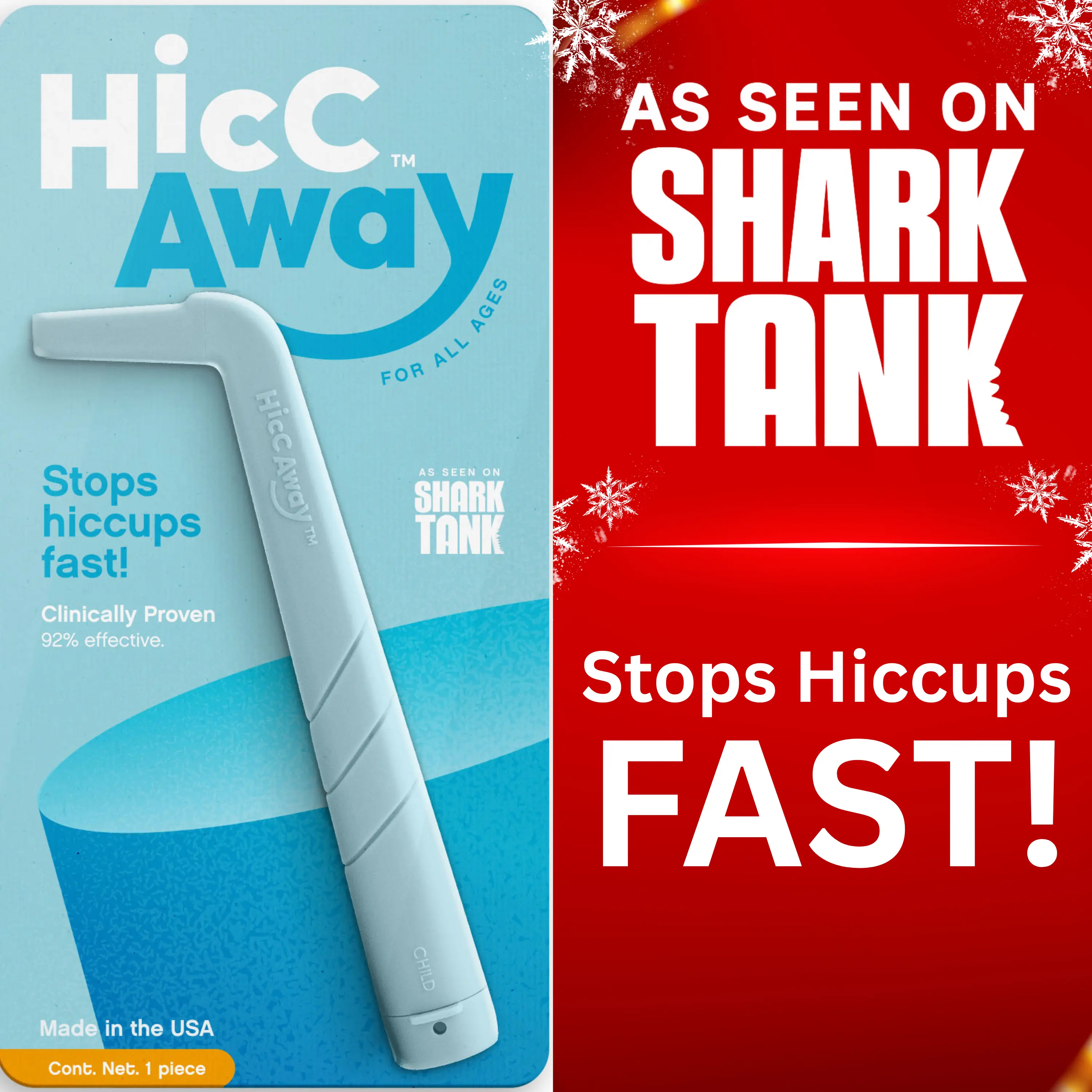 HiccAway Hiccup Straw - Stops Hiccups Fast, as seen on Shark Tank - Clinically Proven for All Ages. Safe, reusable & lightweight. Drinkware Glass.
