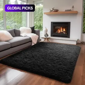 Modern Long Shag Rug, Polyester Fiber Rectangular Carpet for Living Room & Bedroom, Home Use, Multiple Sizes Available