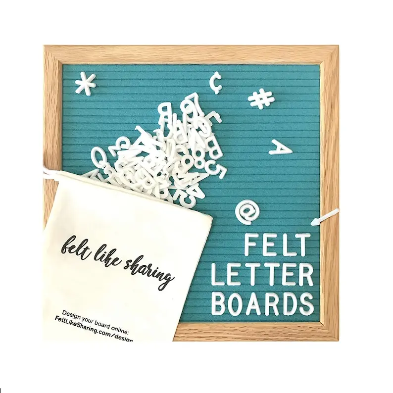 Teal Felt Letter Board Set – Oak Frame, 300 White Letters