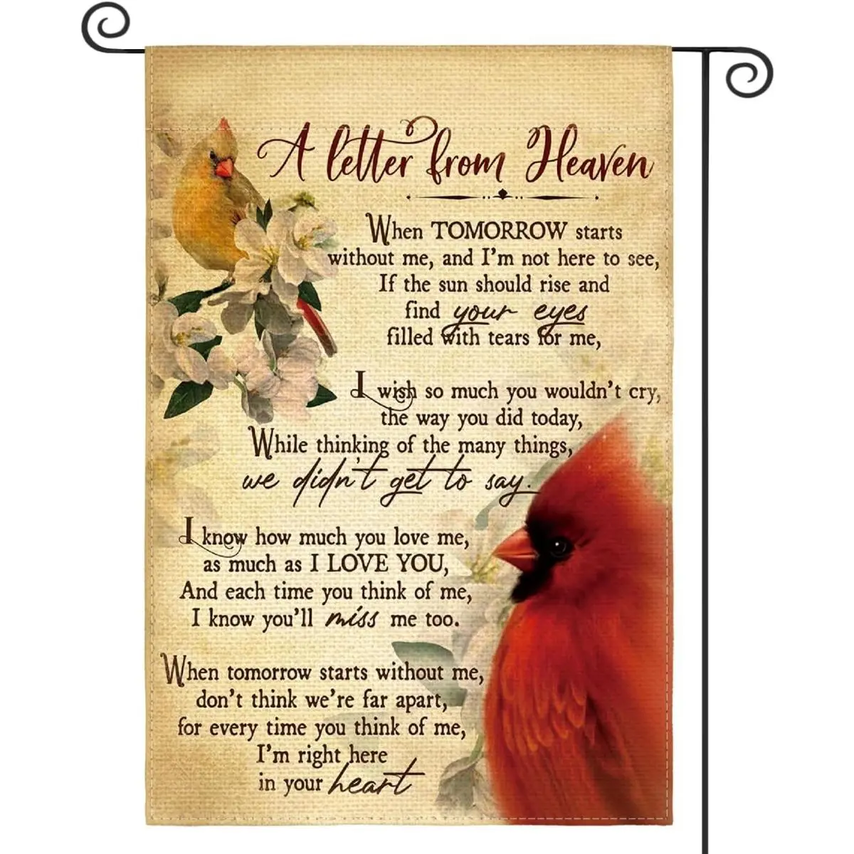 "A Letter From Heaven" Cardinal Memorial Garden Flag 12x18in - Double-Sided Sympathy Yard Decor with Red Cardinal & Poem, Remembrance Outdoor Banner for Loss of Loved One, Comforting Memorial Gift