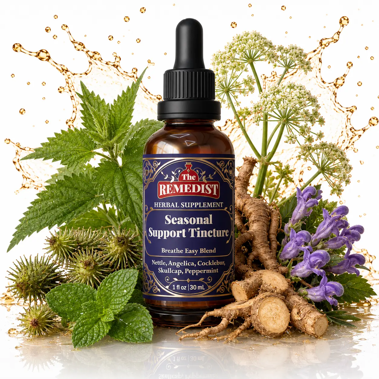 Seasonal Support Tincture | Nettle, Angelica, Cocklebur, Skullcap & Peppermint | Non-GMO, 100% Natural Herbal Elixir, 2 Fl Oz