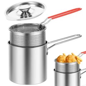 Clearance! Deep Fryer with Strainer Basket and Handle Stainless Steel Fry Pot Food Grade Outdoor Fryer with Lid Portable Food Cooking Pot for Frying Fish Shrimp Chicken and Fries