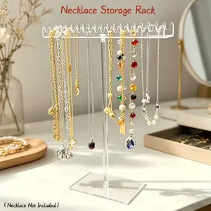 Transparent Acrylic Necklace Display Rack, T-Shape Jewelry Organizer, Prevents Knotting, Ideal for Necklaces, Bracelets, Chains, Vanity Desk Storage, Desktop Storage