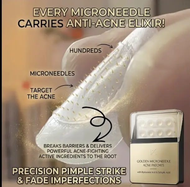 Microneedle Pimple Patches for Deep Cystic Acne – Gold Dissolving Microdarts with Hyaluronic & Salicylic Acid, Slight Prickling Sensation That Means It's Working, Targets Stubborn Breakouts Below the Surface, Fade Dark Spots