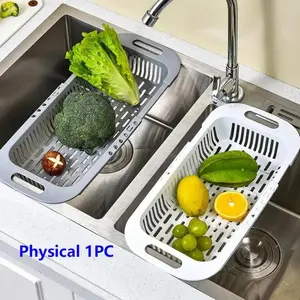 Kitchen household dish rack retractable drain basket sink drain vegetable basket dish filter household sink storage rack plastic sink storage rack