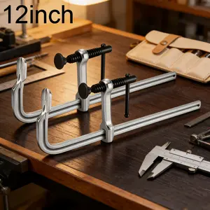 2pcs F-Type Clamp 12-Inch Steel Adjustable Heavy-Duty Clamp for Woodworking, Welding, And Metalworking - Silvery, Welding Tools, Metalworking Clamps, Durable Design, Heavy-Duty Clamp, Sturdy And Reliable, Precision Clamping
