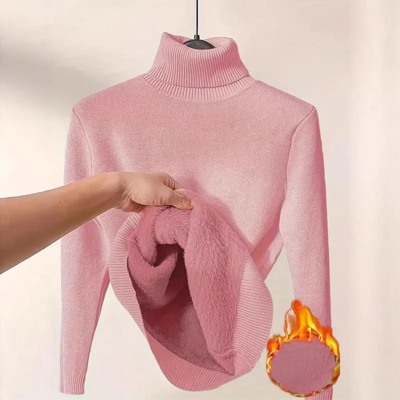 European and American Cross-Border Amazon Fleece-Lined Thickened Turtleneck Sweater Elegant Inner Wear Warm Pullover One-Piece Fleece Knit European and American Cross-Border Amazon Fleece-Lined Thickened Turtleneck Sweater Elegant Inner Wear Warm Pullover One-Piece Fleece Knit