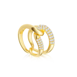 Tewiky Gold Interlocking Knot Ring – Double Row Zirconia & Smooth Band DesignFor Women Cubic Zirconia Stacking Jewelry For Valentine's Day gifts