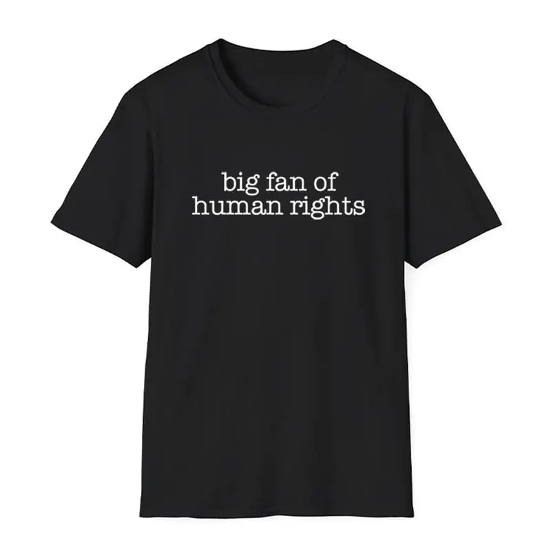 Men's Cotton Round Neck Short Sleeve T-Shirt - 'Big Fan Of Human Rights' Graphic Social Justice Top, Casual All-Season Soft Normal-Fit Machine-Washable Menswear Tshirt