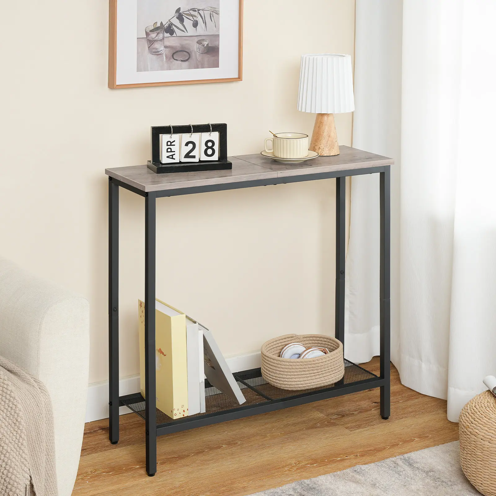 HOOBRO 29.5" Narrow Console Table, Small Entryway Table with Shelf, Thin Side Table for Living Room, Greige and Black Hallway Table #SummerVibes